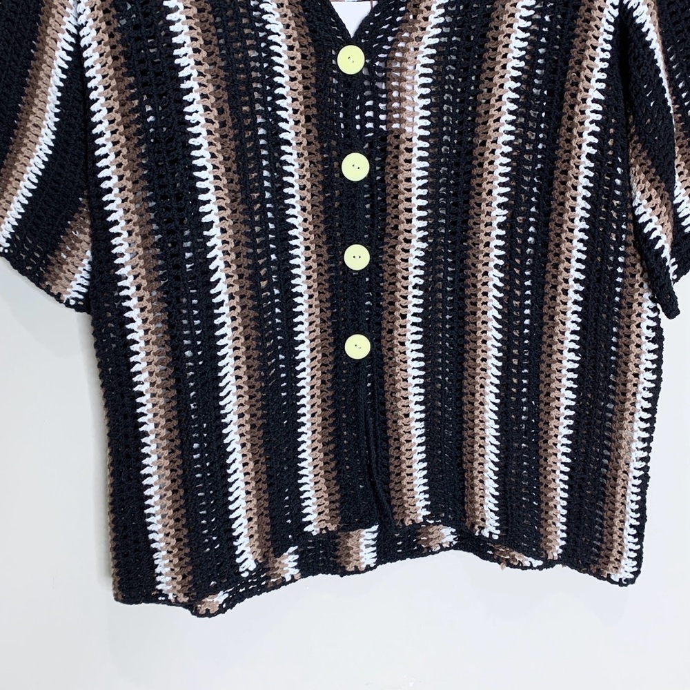 NEW All That Remains Colby Crochet Shirt (Sz US 4) Striped Black Brown White - Picture 9 of 14